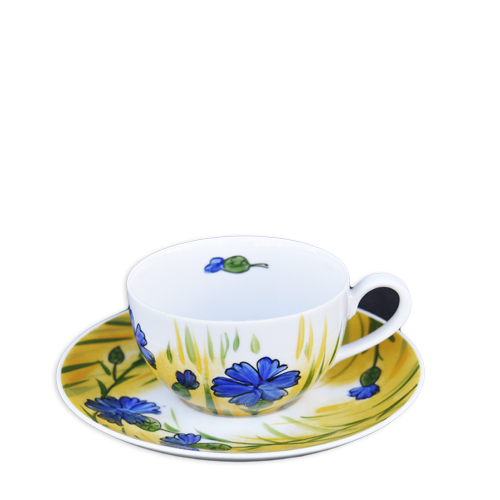 Kornblume Tasse aus Porzellan mit Unterteller 0,25 l