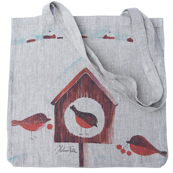 Helina Tilk: Tasche aus Leinen 38x38 Pfefferkuchenvogel natur