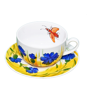 Kornblume Tasse aus Porzellan mit Unterteller 0,45 l