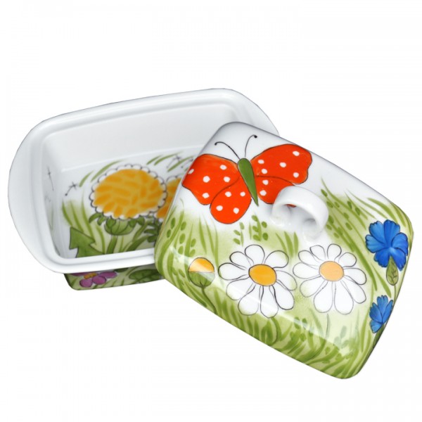 Alle Blumen Butterdose mit orangem Schmetterling